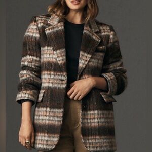 Anthropologie Brushed Plaid Blazer Jacket, NEW